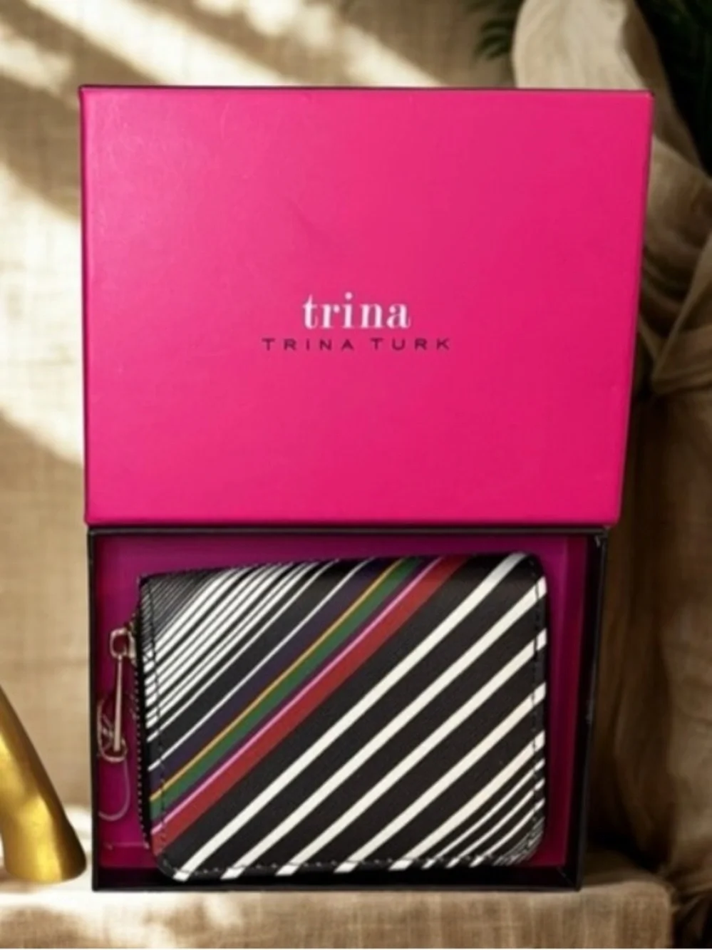 TRINA TURK Multi Color Striped Small Zip Around Card Case in Gift Box/NWT